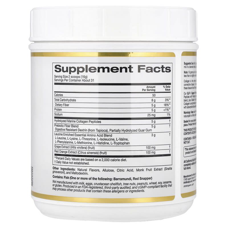 Купить California Gold Nutrition, морской коллаген ГПП-1, со вкусом арбуза и юдзу, 494 г