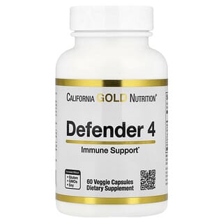 California Gold Nutrition, Defender 4, добавка с витаминами C и D, цинком и селеном, 60 вегетарианских капсул