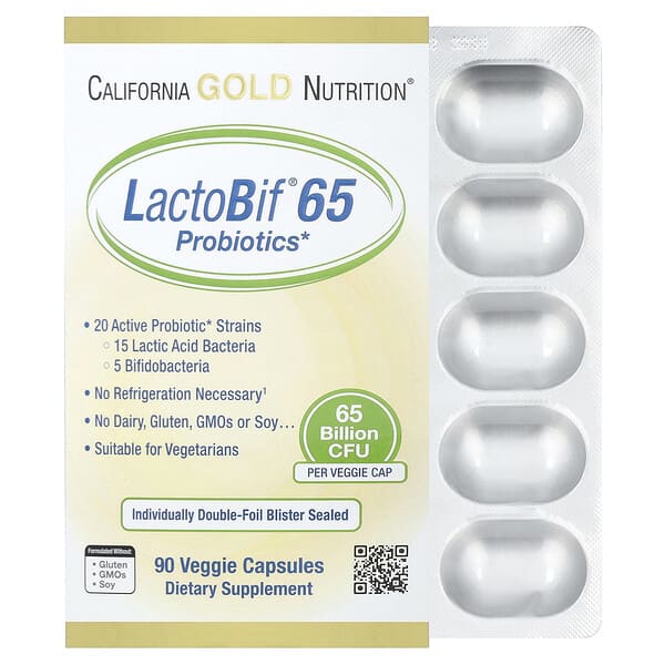 California Gold Nutrition, LactoBif® 65 Probiotics, 65 Billion CFU, 90 Veggie Capsules — product photo 1