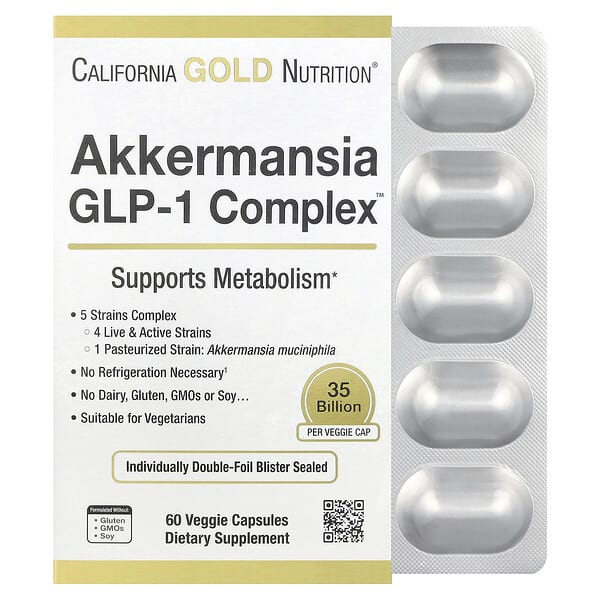 California Gold Nutrition, Akkermansia + Probiotics GLP-1 Complex, 60 Veggie Capsules