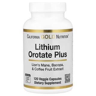 California Gold Nutrition, Lithium Orotate Plus Lion's Mane, Bacopa, and Coffee Fruit Extract, 120 Veggie Capsules