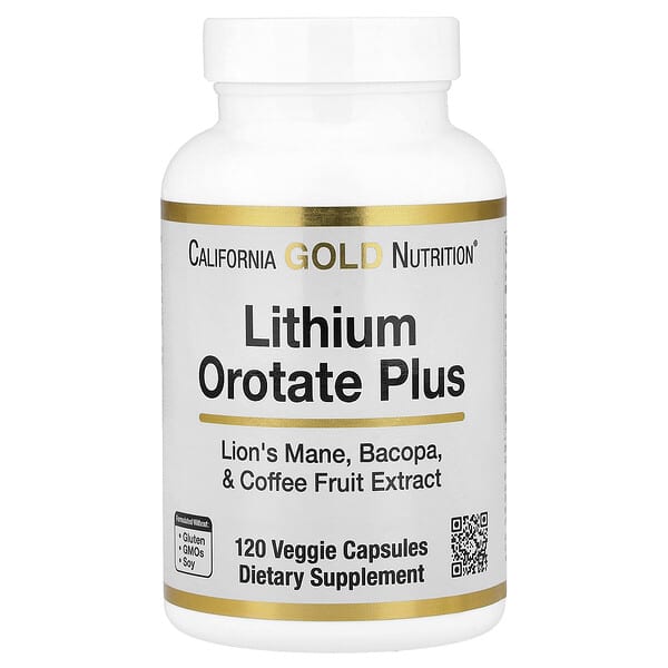 California Gold Nutrition, Lithium Orotate Plus Lion's Mane, Bacopa, and Coffee Fruit Extract, 120 Veggie Capsules — product photo 1