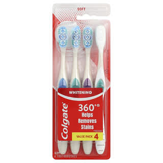 Colgate, 360 Whitening Toothbrushes, Cepillos suaves, Paquete de 4