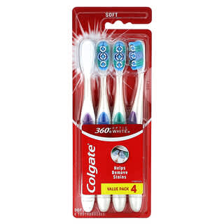 Colgate, Optic White 360, Cepillos de dientes, Suave`` 4 cepillos de dientes