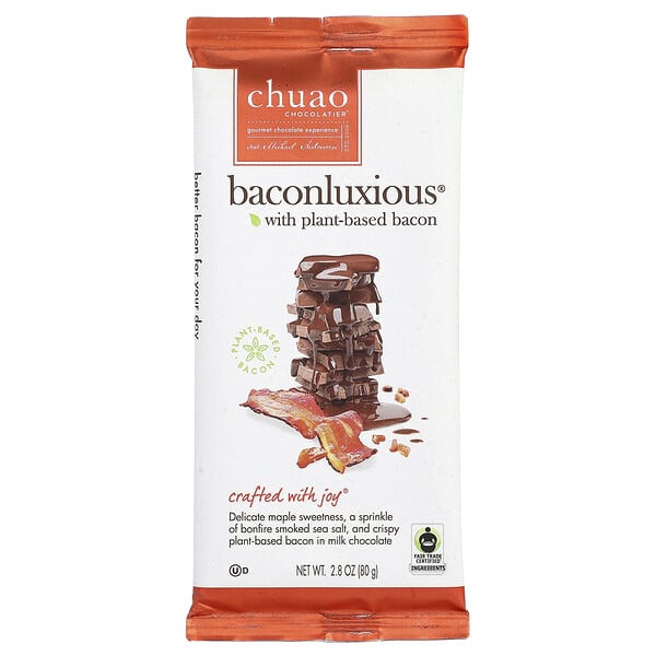 Chuao Chocolatier, Mjölkchokladkaka, Baconluxious® med växtbaserat bacon, 80 g