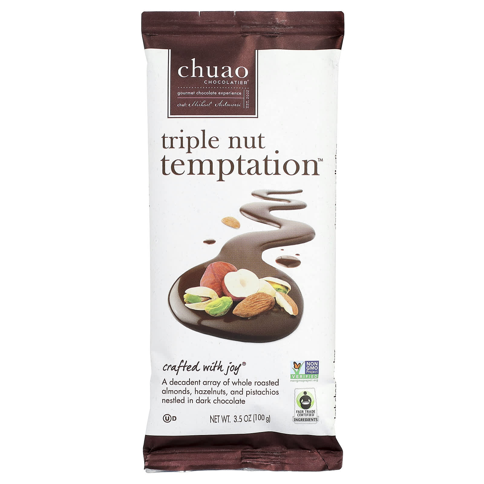 Chuao Chocolatier, темный шоколад, Triple Nut Temption™, 100 г (3,5 унции)