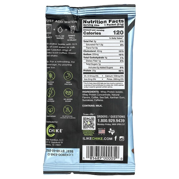 Chike Nutrition, 하이 프로틴 아이스 커피, 오리지널, 12팩, 각 31g(1.08oz)