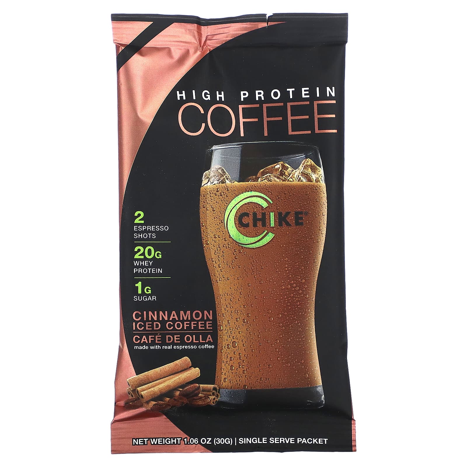 Chike Nutrition, High Protein Iced Coffee, Cinnamon, 12 Packets, 1.06