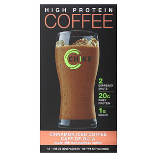 Chike Nutrition‏, קפה קר עשיר בחלבון, קינמון, 12 שקיקים, 30 גרם (1.06 אונקיות) כל אחד