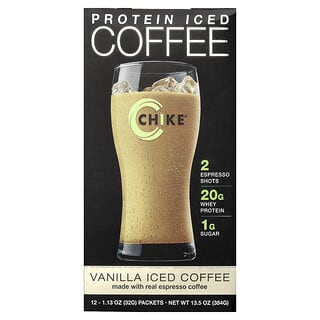 Chike Nutrition, Cafea cu gheață bogată în proteine, vanilie, 12 pachete, 1,04 oz (30 g) fiecare