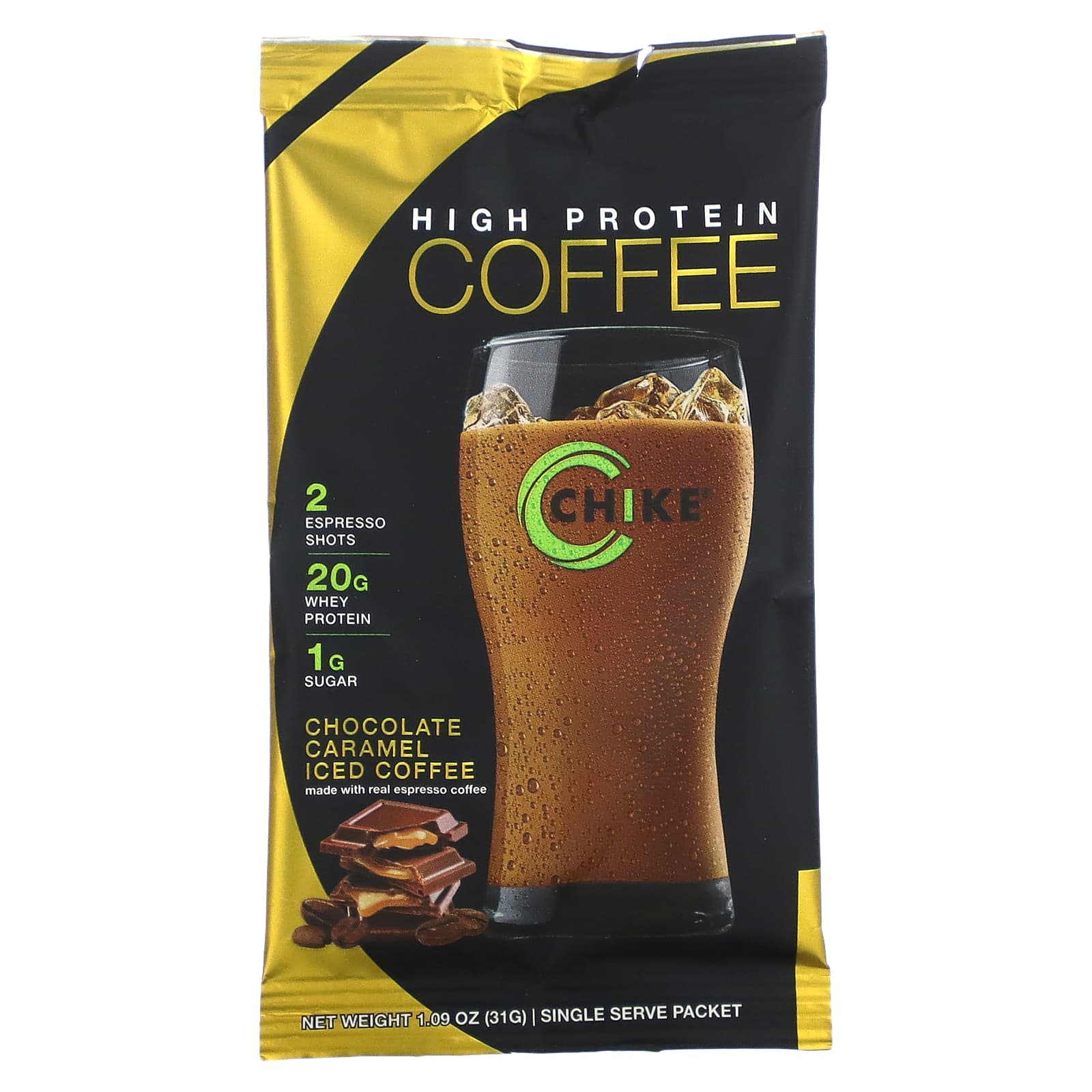 Chike Nutrition High Protein Iced Coffee Chocolate Caramel 12 Packets 1 09 Oz 31 G Each