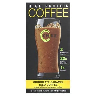 Chike Nutrition‏, קפה קר עשיר בחלבון, שוקולד קרמל, 12 שקיקים, 31 גרם (1.09 אונקיות) כל אחד