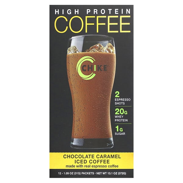 Chike Nutrition High Protein Iced Coffee Chocolate Caramel 12 Packets 1 09 Oz 31 G Each