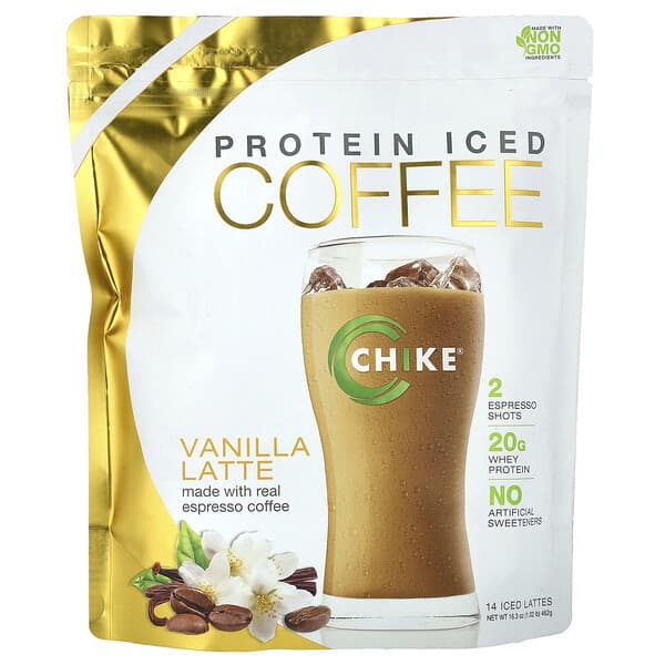 Chike Nutrition, 단백질 아이스 커피, 바닐라 라떼, 462g(16.3oz)