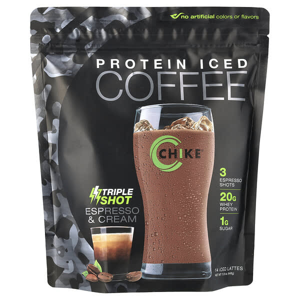 Chike Nutrition, 단백질 아이스 커피, 트리플 샷, 에스프레소 및 크림, 448g(15.8oz)