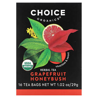 Choice Organic Teas, Herbal Tea, Grapefruit Honeybush, Caffeine Free, 16 Tea Bags, 1.02 oz (29 g)