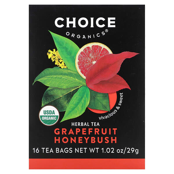 Choice Organic Teas, Herbal Tea, Grapefruit Honeybush, Caffeine Free