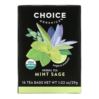 Choice Organic Teas, Herbal Tea, Mint Sage, Caffeine Free, 16 Tea Bags, 1.02 oz (29 g)