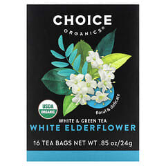 Choice Organic Teas, White & Green Tea, White Elderflower, 16 Tea Bags, 0.85 oz (24 g)