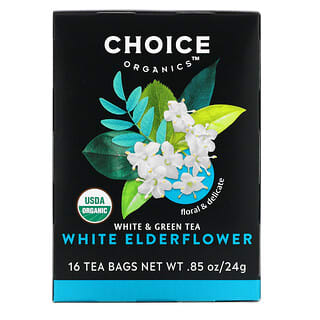 Choice Organic Teas, Té blanco y verde Flor de saúco blanca, 16 bolsitas de té, 24 g (0,85 oz) cada una