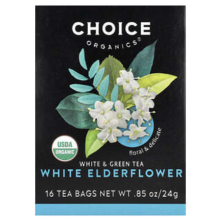Choice Organic Teas, Té blanco y verde Flor de saúco blanca, 16 bolsitas de té, 24 g (0,85 oz) cada una