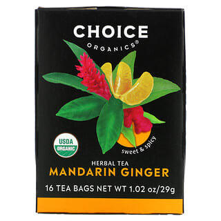 Choice Organic Teas, Herbal Tea, мандарин и имбирь, без кофеина, 16 чайных пакетиков, 29 г (1,02 унции)