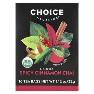 Choice Organic Teas, Té negro, Chai picante con canela, 16 bolsitas de té, 32 g (1,12 oz)