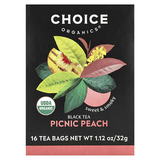 Choice Organic Teas, ブラックティー、ピクニックピーチ、ティーバッグ16袋、32g（1.12オンス）