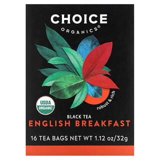 Choice Organic Teas, شاي أسود، الإفطار الإنجليزي، 16 كيس شاي، 1.12 أونصة (32 جم)