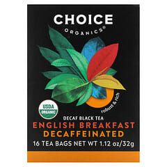Choice Organic Teas, Decaf Black Tea,  Decaffeinated, English Breakfast, 16 Tea Bags, 1.12 oz (32 g)