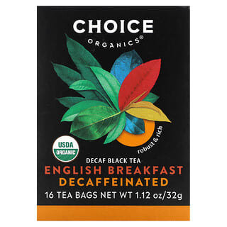 Choice Organic Teas, カフェインレス紅茶、デカフェイングリッシュブレックファースト、ティーバッグ16袋、32g（1.12オンス）