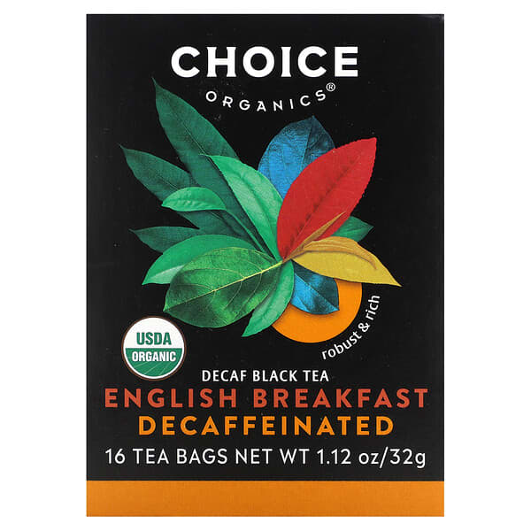 Choice Organic Teas, Decaf Black Tea,  Decaffeinated, English Breakfast, 16 Tea Bags, 1.12 oz (32 g)