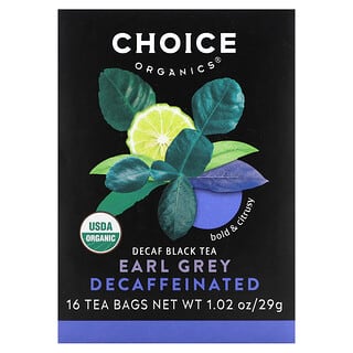 Choice Organic Teas, 디카페인 홍차, 디카페인 얼그레이, 티백 16개, 32g(1.12oz)