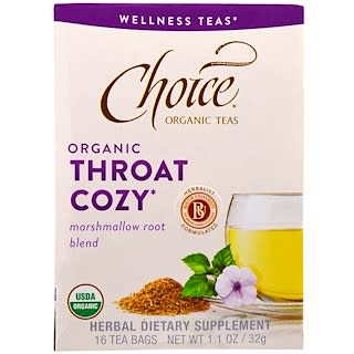 Choice Organic Teas, Wellness Teas, Organic, Throat Cozy, 16 Tea Bags, 1.1 oz (32 g)
