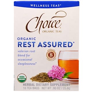 Choice Organic Teas, Wellness Teas, Organic, Rest Assured , 16 Tea Bags, 0.90 oz (25.6 g)