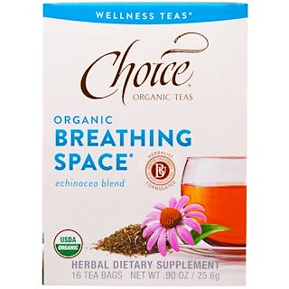 Choice Organic Teas, Wellness Teas, Organic, Breathing Space, 16 Tea Bags, .90 oz (25.6 g)