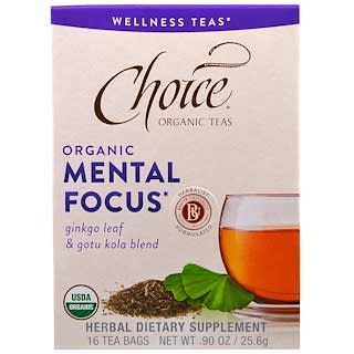 Choice Organic Teas, Wellness Teas, Organic, Mental Focus, 16 Tea Bags, 0.90 oz (25.6 g)
