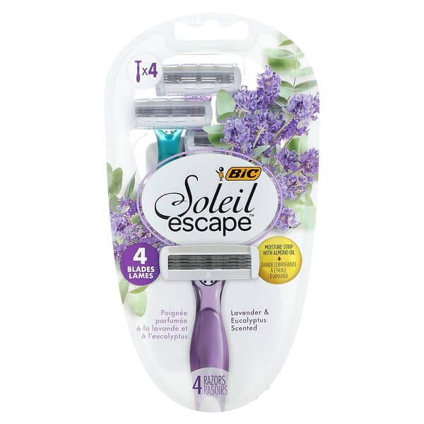 BIC, Soleil Escape, engangsbarberblade til kvinder, lavendel og eukalyptus, 4 barberblade