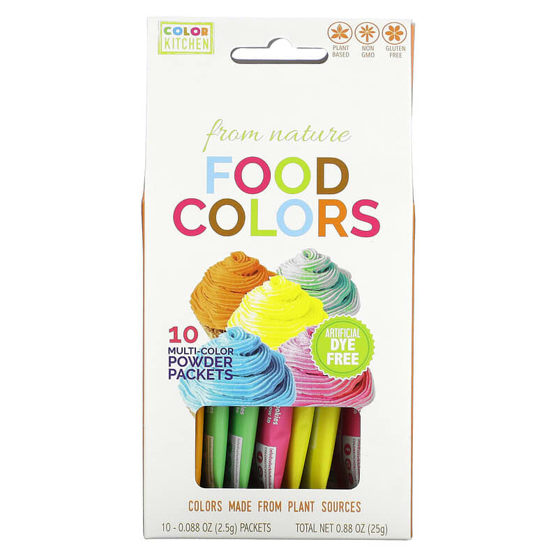 Colorantes alimentarios naturales, Multicolor, 10 sobres de colores, 2,5 g  (0,088 oz) cada uno