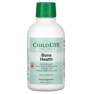 Childlife Clinicals, Santé osseuse, Formule liquide au calcium et au magnésium enrichie en vitamines D3 et K2, Arôme naturel d'orange, 473 ml