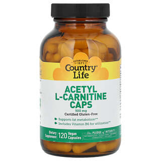 Country Life, Ацетил L-карнитин в капсулах, 500 мг, 120 веганских капсул