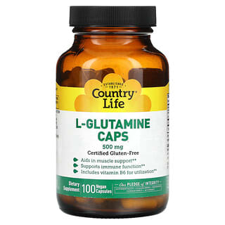 Country Life, Cápsulas de L-glutamina, 500 mg, 100 cápsulas veganas