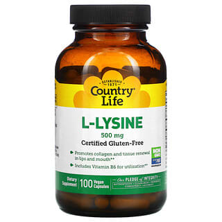 Country Life, L-Lisina, 500 mg, 100 cápsulas veganas