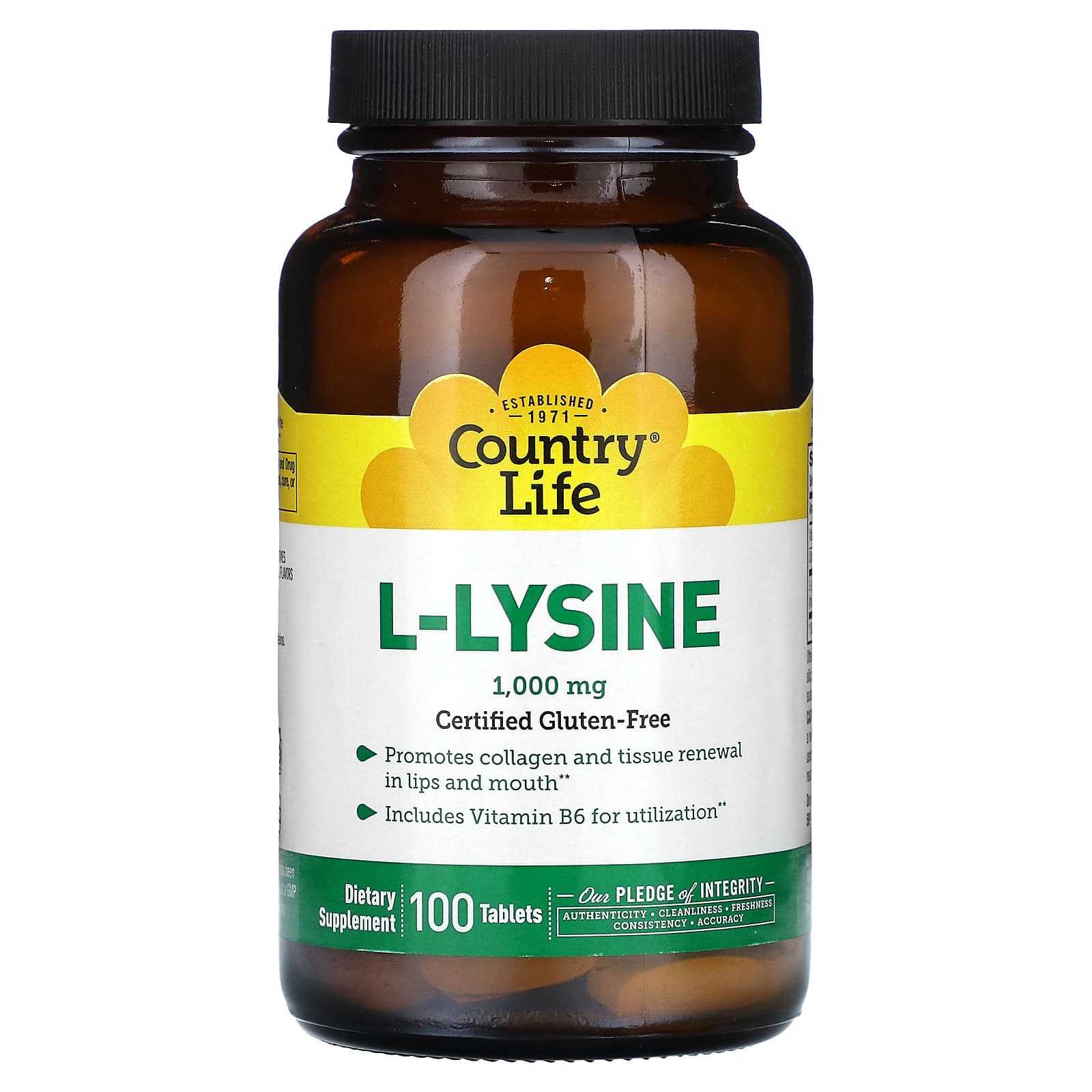Country Life, LLysine, 1,000 mg, 100 Tablets