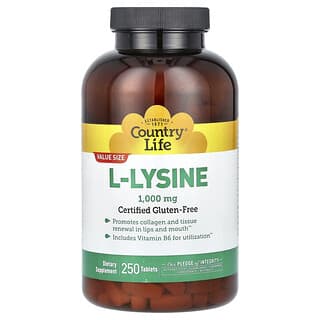 Country Life, L-Lysine, 1000 mg, 250 comprimés