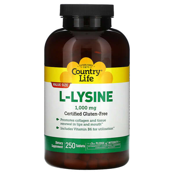Country Life, L-lisina, 1000 mg, 250 comprimidos