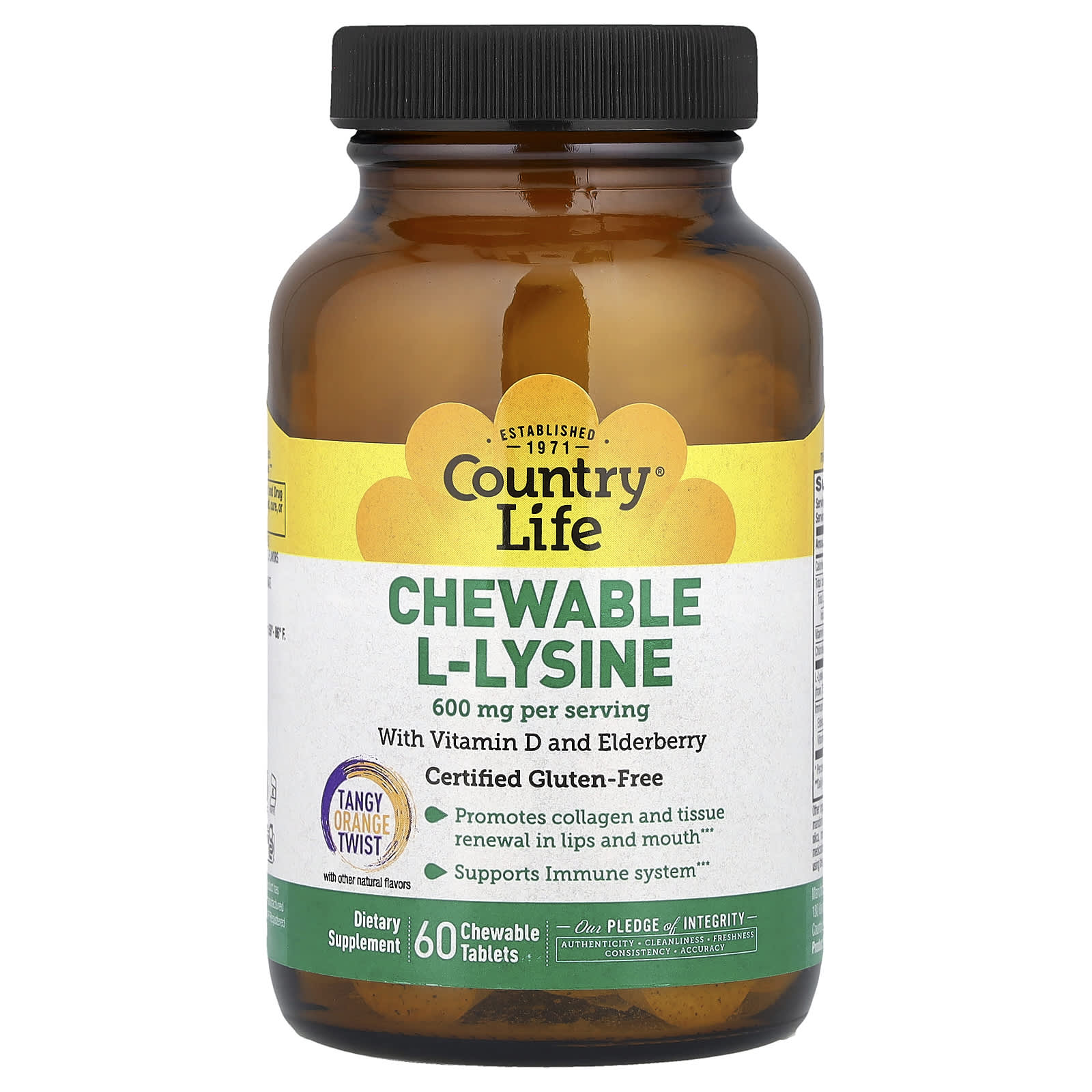 Country Life Chewable L-Lysine, 60 Chewable Tablets – Tangy Orange Twist de Country Life