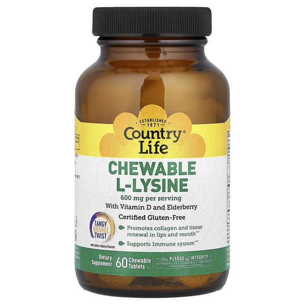 Country Life, Chewable L-Lysine, Tangy Orange Twist, 60 Chewable Tablets — product photo 1