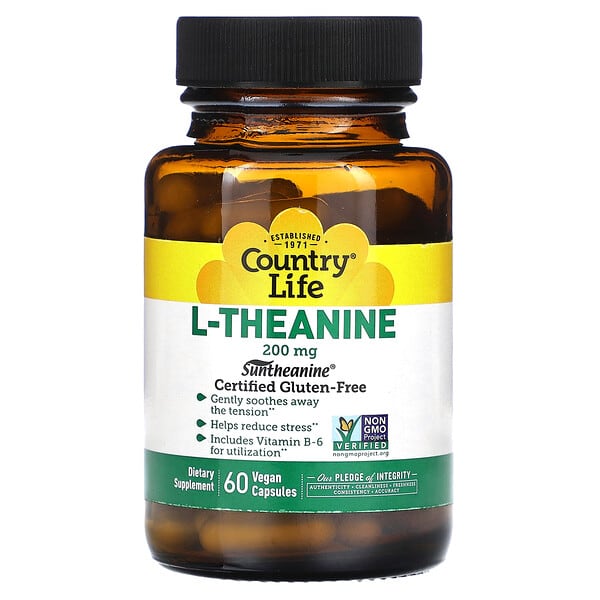 Country Life, L-teanina, 200 mg, 60 cápsulas veganas