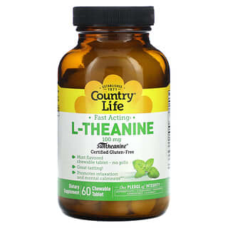 Country Life, L-théanine, 100 mg, 60 comprimés à croquer